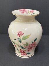 Lenox Barrington Collection Flared Vase Pink Flowers Gold Trim 5.75 Inches Tall picture