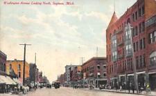 Saginaw, MI Michigan  WASHINGTON AVENUE  Street Scene~Stores  ca1910's Postcard picture