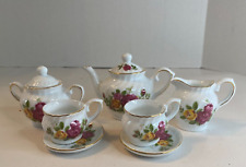 Vintage Miniature Victoria's Rose Garden Tea Set - 9 Pieces. Child porcelain picture