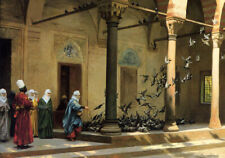 Oil painting Harem-Women-Feeding-Pigeons-in-a-Courtyard-Jean-Leon-Gerome canvas picture