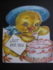 1947 vintage greeting card Rust Craft diecut BIRTHDAY Chick Decorating Cake picture