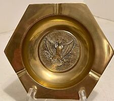Vintage Brass Metal Ash Tray Hexagon with Center EAGLE  6 3/8''Sq. Made in Korea picture