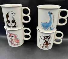4 Vintage Fred Roberts Child Mugs 1960s Monkey Elephant Ceramic Coffee Cup RARE picture