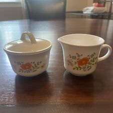 Set Vintage Corelle Corning WILDFLOWER Spring Bouquet Creamer and Sugar picture