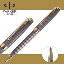 Parker Sonnet Ballpoint Pen Grey Grid Gold Clip With 0.5mm Fine Black Ink No Box picture