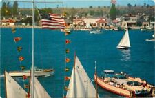Balboa Island San Diego California Newport Harbor Crocker Postcard boats 21-4430 picture
