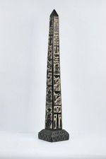 Egyptian Handmade Large Obelisk Made From Gray Basalt With Horus, Thot, Ankh  picture