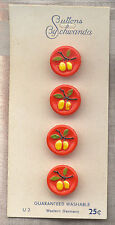 4-West German Hand Painted Yellow Fruit on Red Buttons on Card-.535