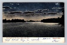 Detroit MI-Michigan, Moonlight on Belle Isle Park Lake, Vintage c1906 Postcard picture