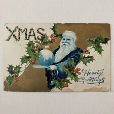 Antique Embossed Christmas Postcard Unusual Blue Santa No 171 BB London Saxony picture