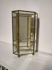 Vintage Brass Glass Curio Cabinet w/ Shelf Door Latch Hexagon Display picture