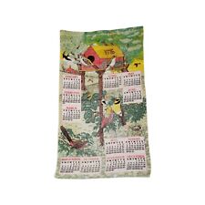 Vintage 1976 Linen Cloth Kitchen Calendar Wall Hanging Tea Towel Spring Songbird picture