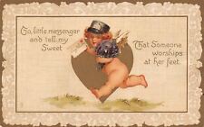 Valentine~Messenger Cupid~Delivery Hat~Tell My Sweet~Lacy Gold Border~TUCK picture