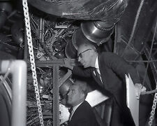 DR. WERNHER VON BRAUN EXAMINES H-1 ENGINE FOR SATURN I  8X10 NASA PHOTO (DA-320) picture