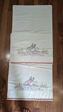 (2) VINTAGE HAND STITCHED PILLOW CASES GIRL IN FANCY DRESS PINK EDGE 20X30 EUC picture