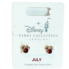 Disney Parks Swarvoski Minnie Mouse July Ruby Birthstone Stud Earrings Goldtone picture