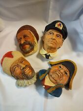 4, Bossons Chalkware Heads Sea Captain Dickens Character Lot Vintage Wall picture