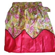 Vintage 1950s Mid-Century Modern Reversible Half Apron Pocket - Red Pink Yellow picture