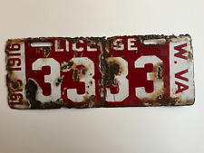 1915 1916 West Virginia Porcelain License Plate Repeating Number #3333 Amazing picture
