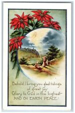 Christmas Postcard Angel Religious Poinsettia Flowers Embossed c1910's Antique picture