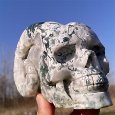 2.71lb Natural Moss Agate Quartz Carved Goat's head Skull Crystal Reiki Healing  picture