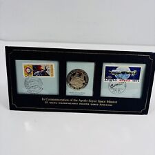 Rare 1975 Apollo-Soyuz Space Mission, Sterling Silver Coin /Medal and Stamp Set picture