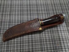 Western Boulder Co Hunting Knife W/Tooled Leather Sheath Fixed Blade Made In USA picture