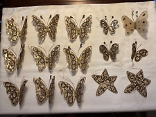Vintage 14pc Set of Butterfly/Star Ornaments Victorian Beaded Gold Lace, 1 bonus picture