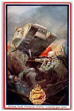Herbert Bryant Signed Postcard British Tank Charging Enemy Machine Gun Nest Tuck picture