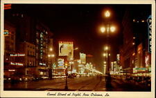 Canal Street at Night New Orleans Louisiana ~ 1950-60s vintage postcard picture