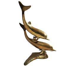 Vintage Large Brass 2 Dolphin Sculpture Porpoise Figurine Statue Ocean Water picture