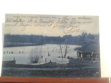 Vtg postcard Paradise pond, in december, northampton, Massachusetts ice skating picture