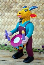 Alebrijes Goat in Overalls & Playing Drum Handmade Oaxaca Mexican Folk Art picture