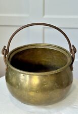 Antique Hand Forged Brass Pot, Bucket, Pail, Planter w/Wrought Iron Handle picture