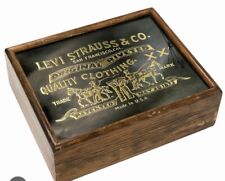 Rare 1974 Levi Strauss Logo Gold Etched Mirror Wooden Stash / Jewelry Box picture