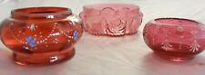Antique Lot of Three Moser Cranberry Glass Vanity Jars - No Covers picture