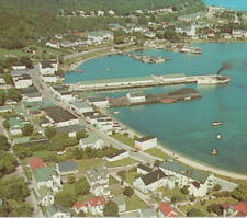 Aerial view of Mackinac Island Michigan Waterfront & Boats 1961 VTG Postcard UNP picture