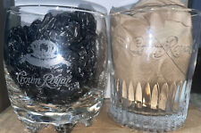 Two Crown Royal Diamond Etched Embosed Whiskey Rocks Glass Low Ball Italy Heavy picture