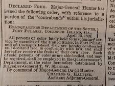 Civil War Newspapers-GENERAL HUNTER DECLARES ALL SLAVES FREE IN HIS JURISDICTION picture