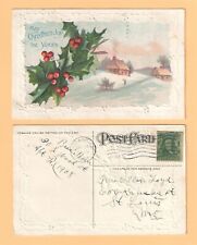 1908 MAY CHRISTMAS JOY BE YOURS { HOLLY + WINTER SCENE } POSTCARD picture