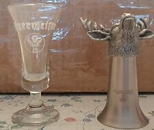 2 Jagermeister Shot Glasses - Pewter Metal Stag/Buck/Deer & Glass picture