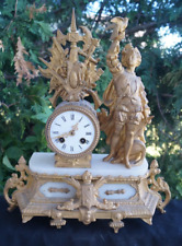 Antique 1870s French Figural ONYX Mantle Clock - RUNS - VIDEO - FRERES / MARTI picture