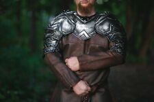 Medieval Fantasy Dwarf Shoulder Armor, Pair Of PAULDRONS And Metal GORGET GIFT picture
