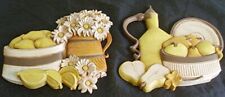 2 VTG 1980's SYROCO HOMCO KITCHEN WALL PLAQUES FRUIT FLOWERS picture