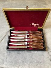 6 Piece Hull Steak Knife Set Stainless Steel Wood Handles & Case  Made in Japan picture