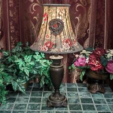 Two Tone Brown Metal Lamp with Custom Granny Chic Floral Fabric Rosette Shade picture