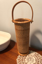 Nantucket Style Cylinder Wood & Wicker Woven Wine Basket picture