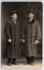 RPPC Rushford MN Two Dapper Young Men Cigars Hats Coats Photo Postcard R30 picture