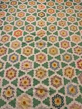 Antique Grandmothers Flower Garden Hand Stitched Quilt Top 90”x110” picture