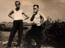 1950s Two Shirtless Guys Handsome Brutal Men Gay Int Vintage B&W Photo picture